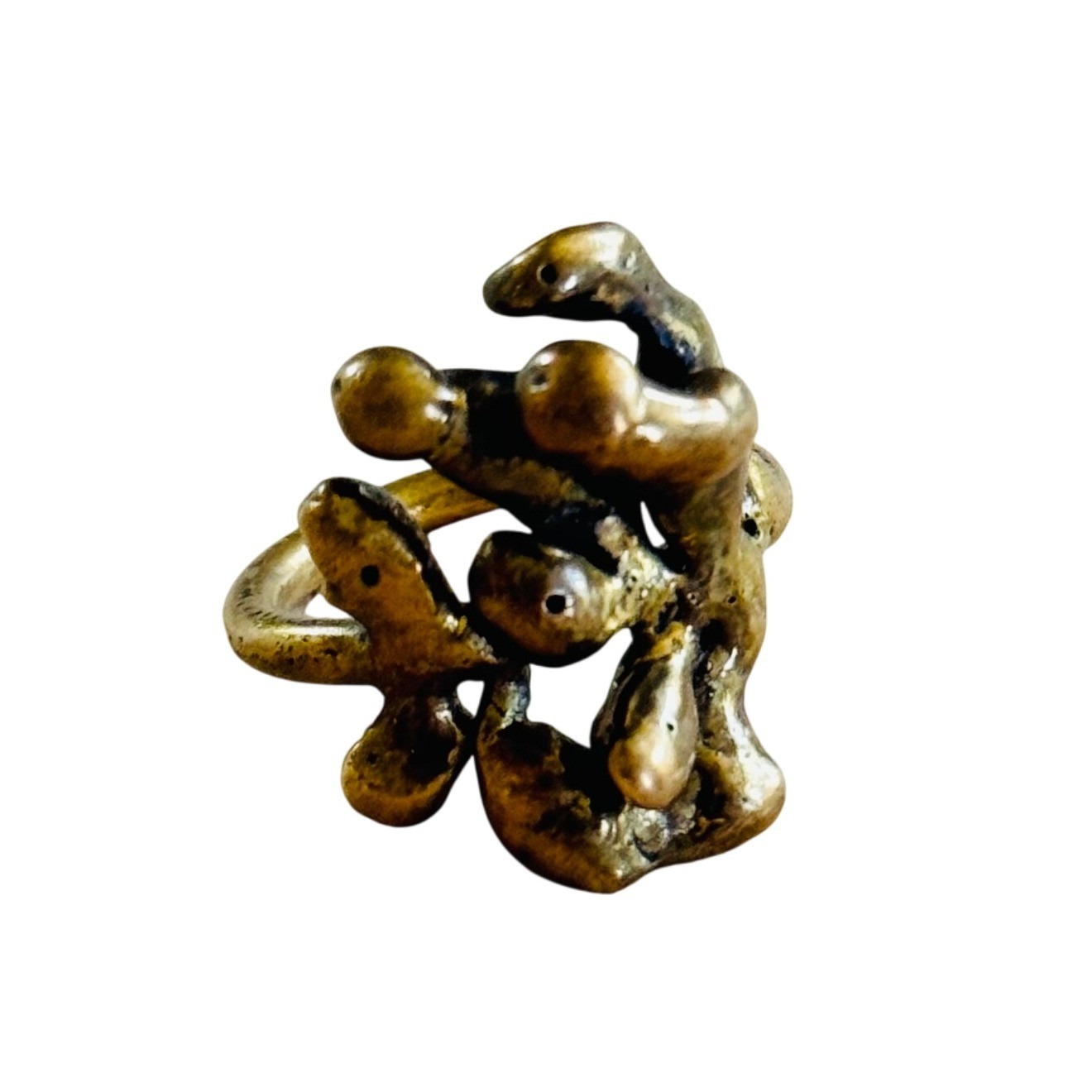 Brutalist Modernist Brutalist Brass Cocktail Ring Statement Sz6 Mcm 70s Ooak
